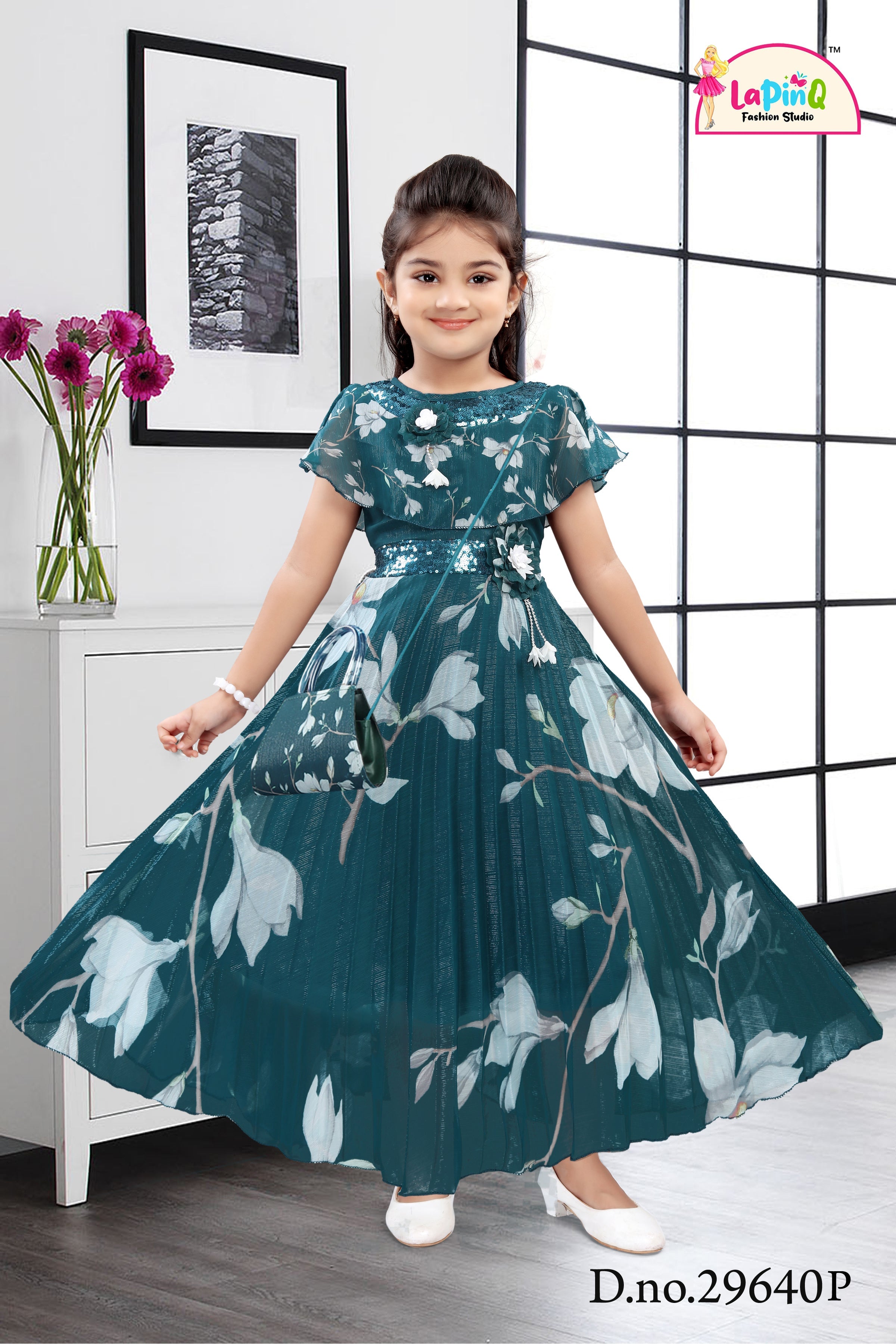 Girls Stylish One Piece Dress | Long Frock | With Matching Purse