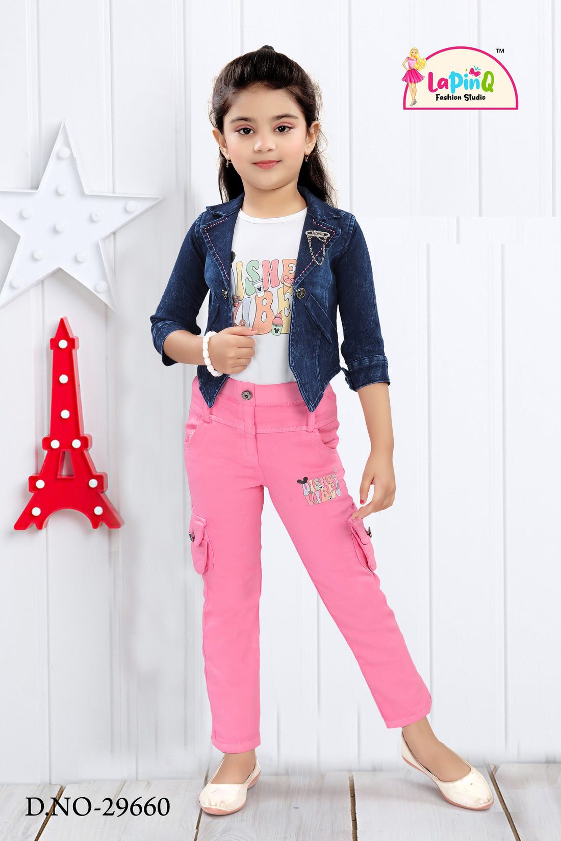 Girls Cargo Denim, Tshirt and Jacket Set