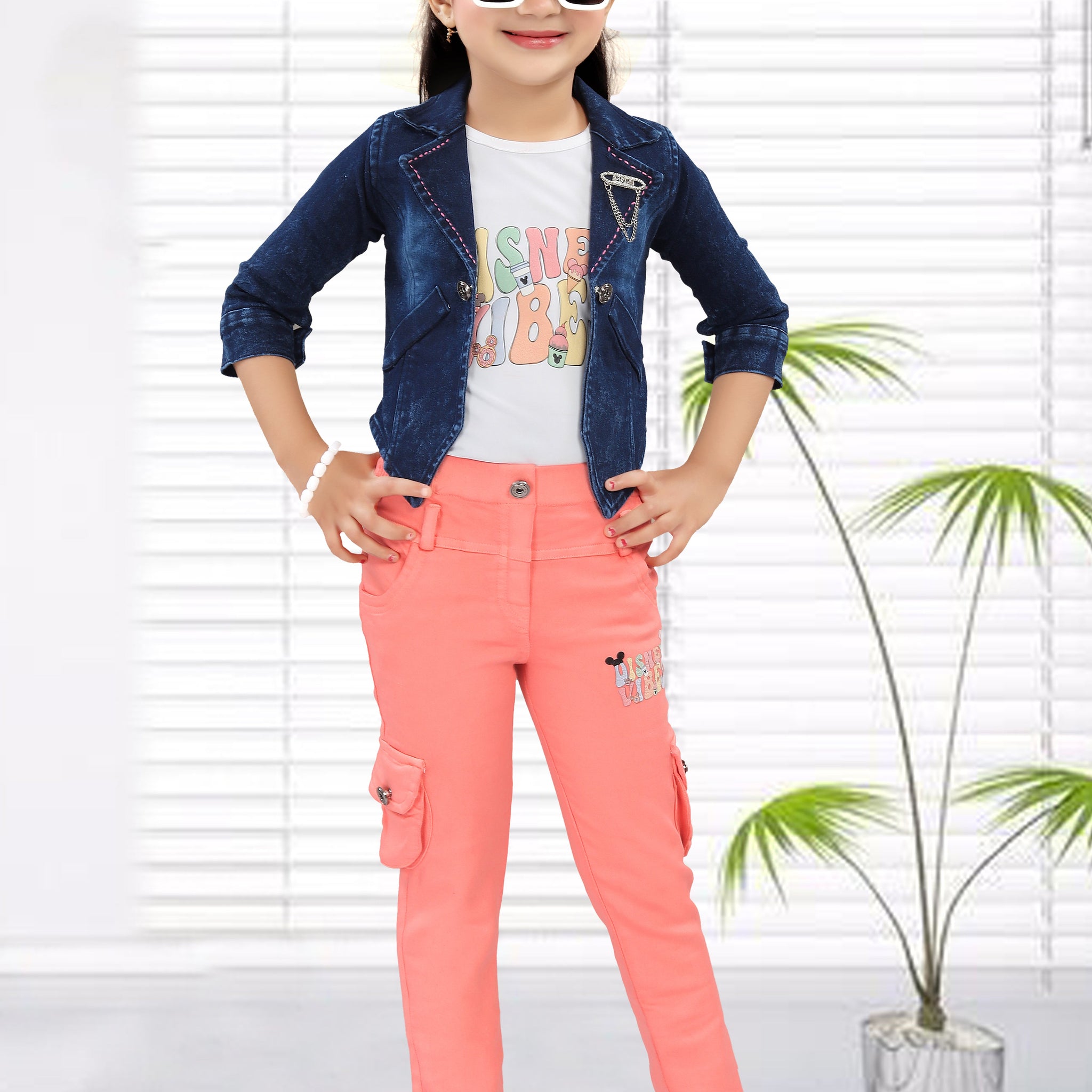 Girls Cargo Denim, Tshirt and Jacket Set