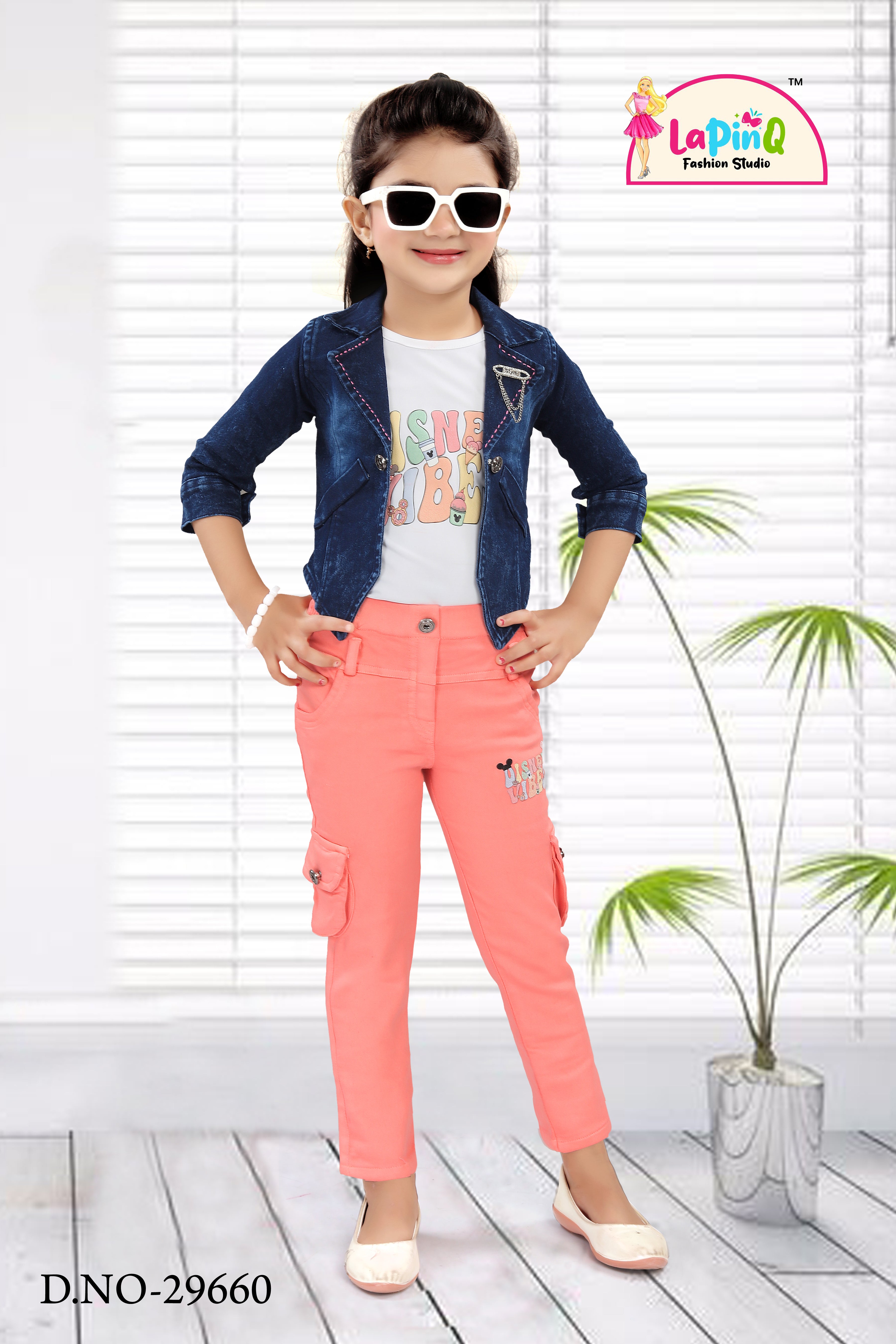 Girls Cargo Denim, Tshirt and Jacket Set
