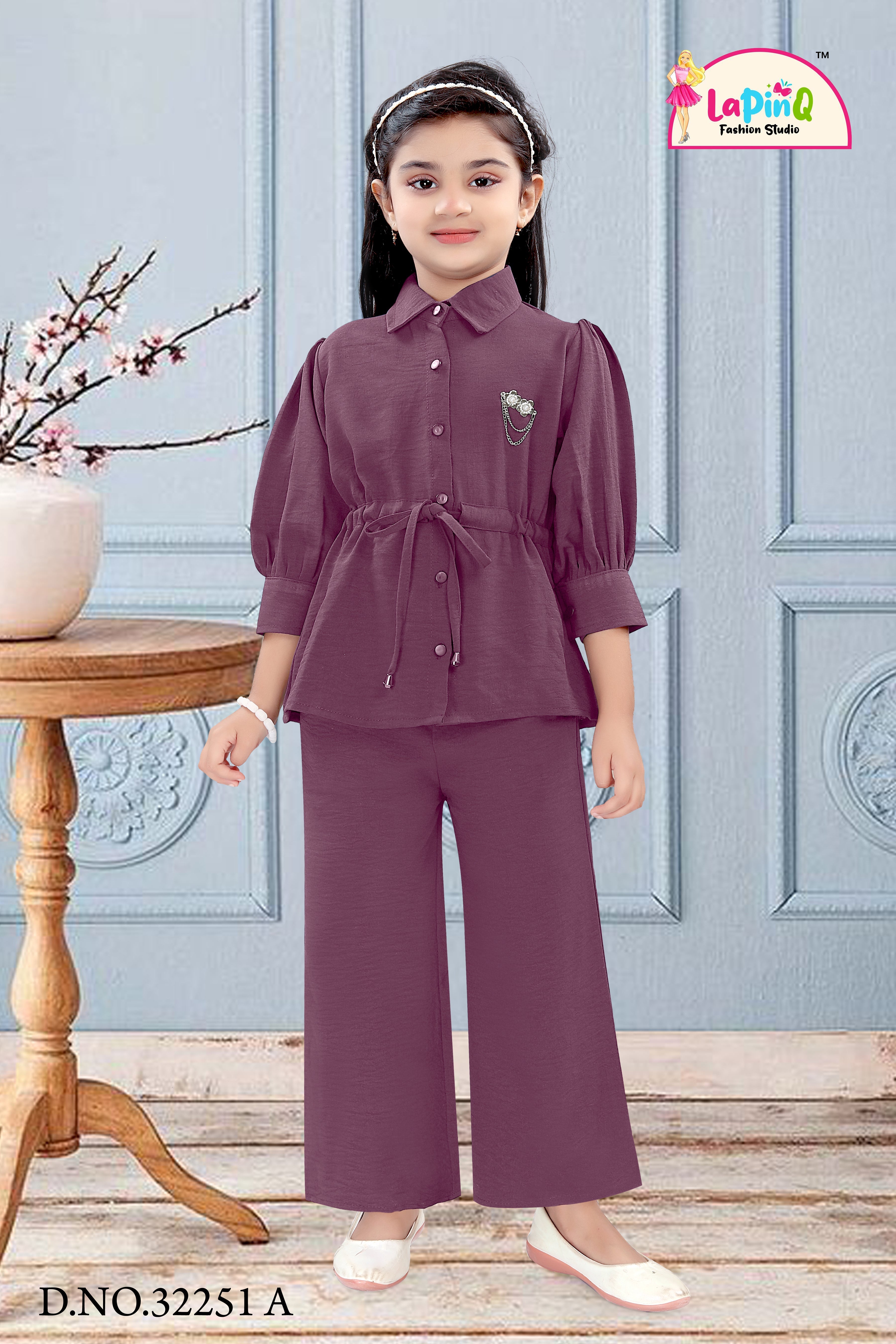 Girls Solid Co-ord Set | Cord Set with a belt