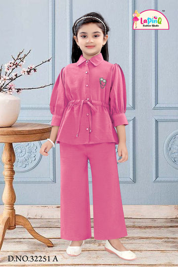 Girls Solid Co-ords Set with Belt