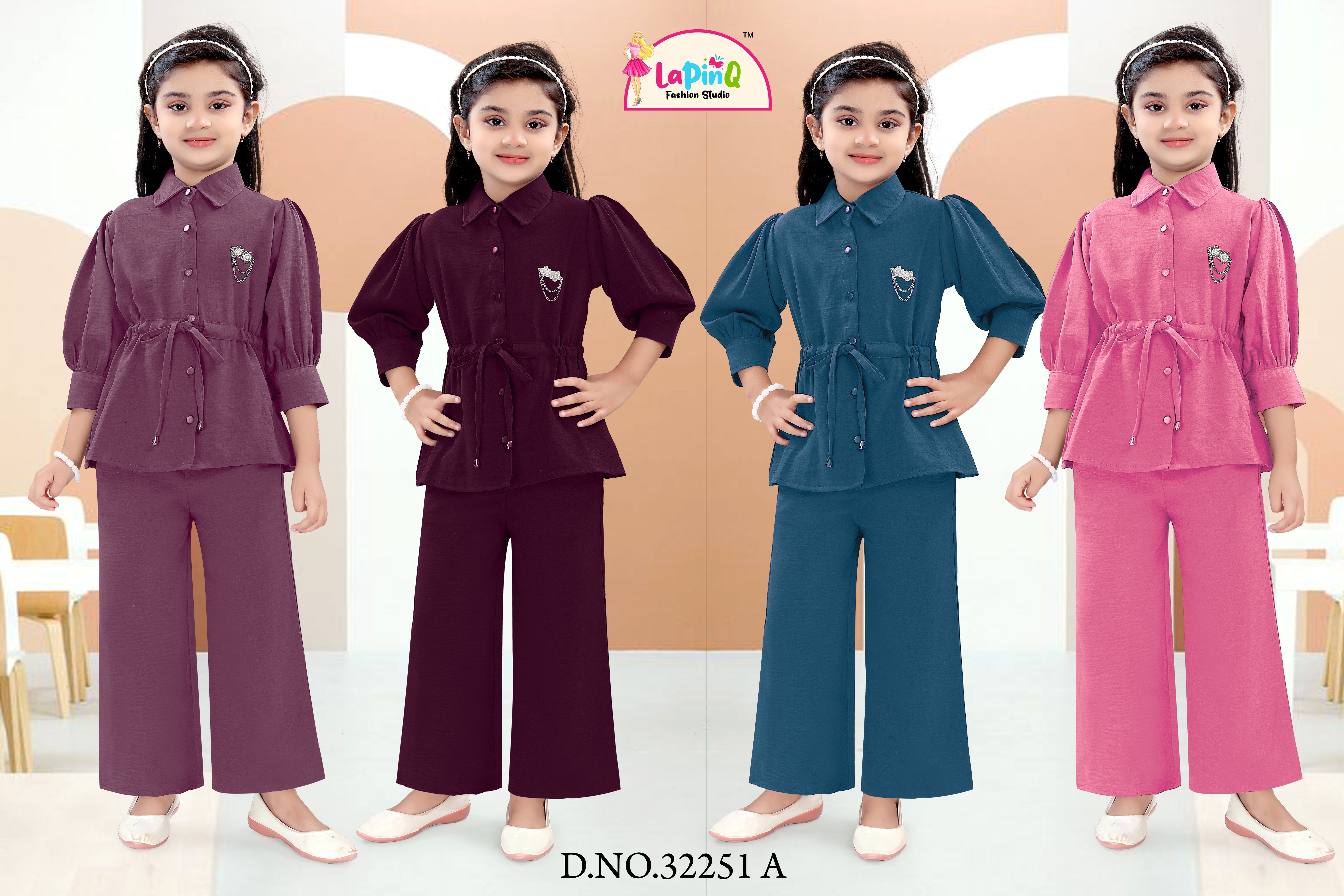 Girls Solid Co-ord Set | Cord Set with a belt