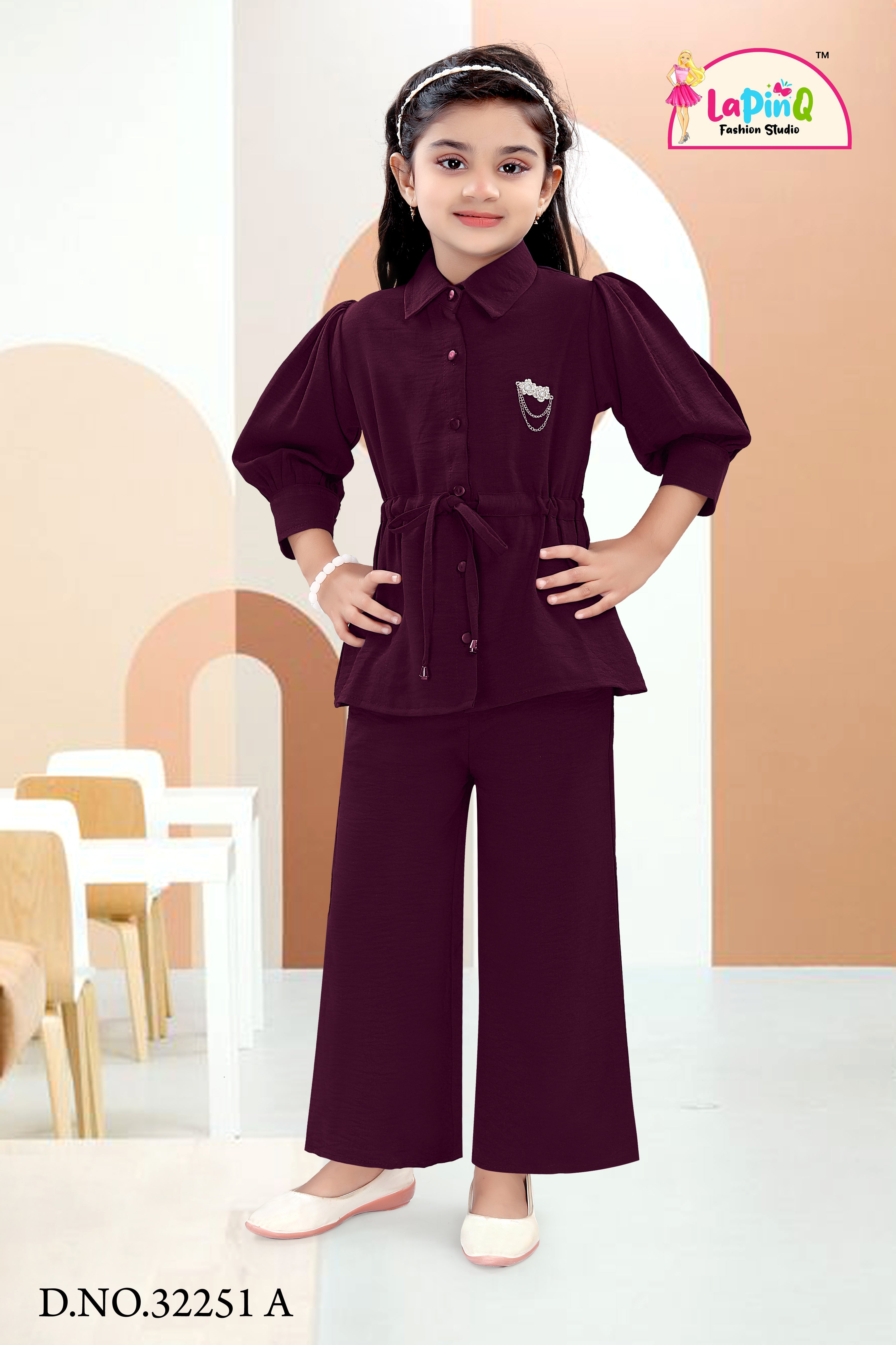 Girls Solid Co-ord Set | Cord Set with a belt