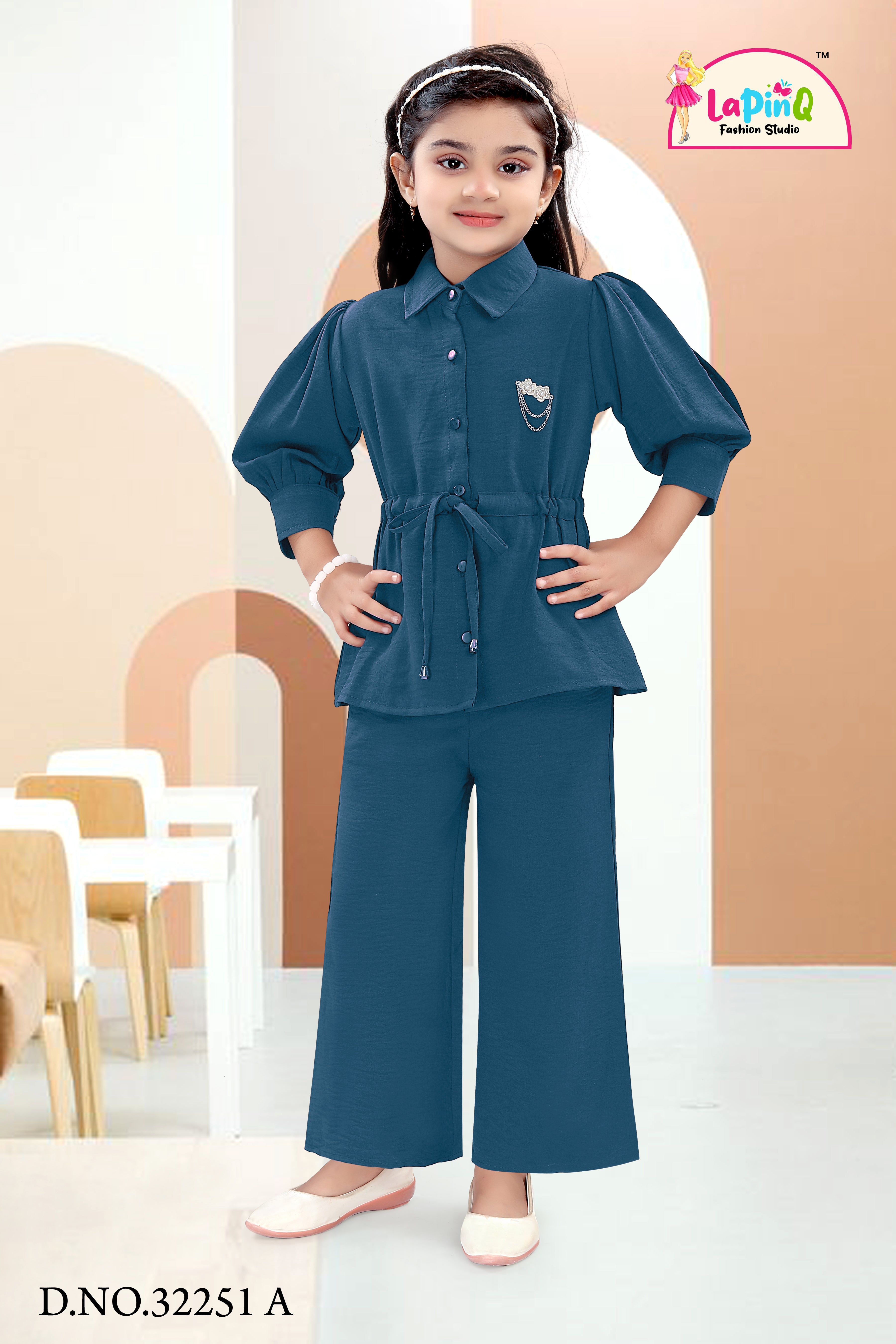 Girls Solid Co-ord Set | Cord Set with a belt