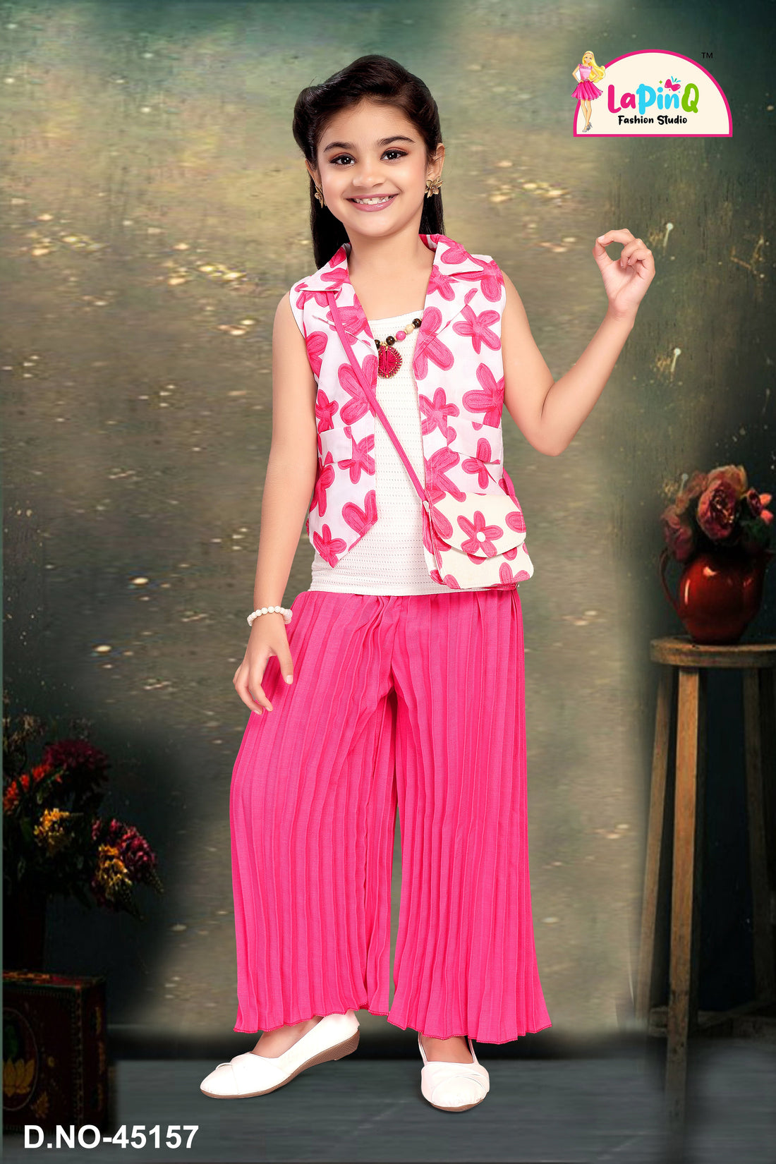 Girls Party Wear Plazzo with Jacket and Attached Necklace