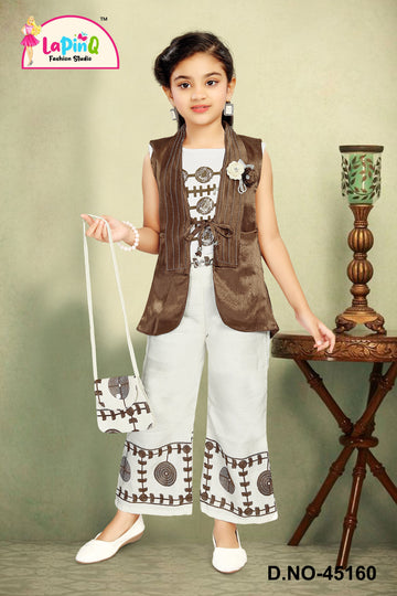 Girls Stylish Plazzo Set with Jacket and Matching Purse