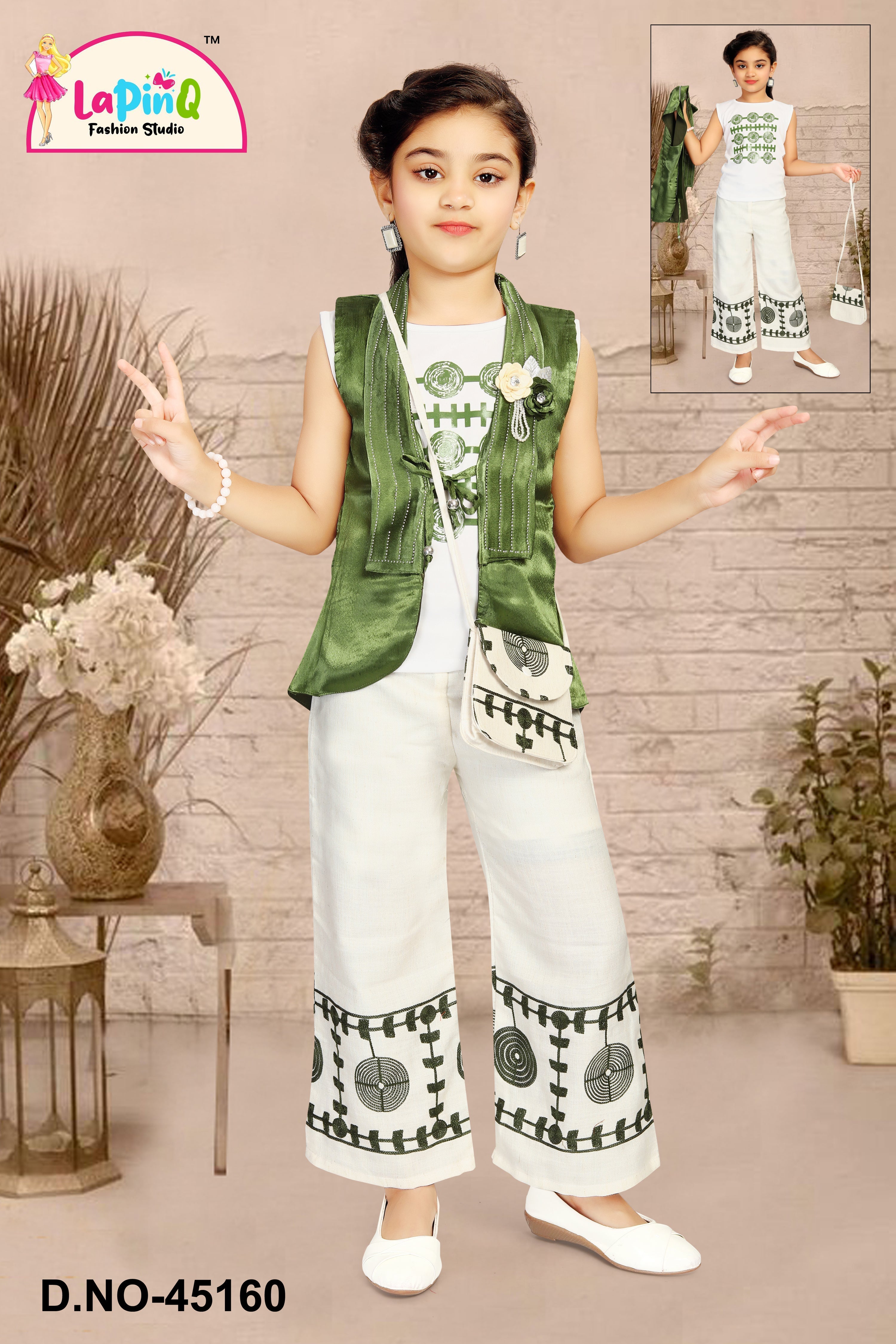 Girls Stylish Plazzo Set with Jacket and Matching Purse