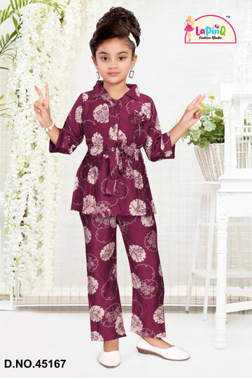 Girls Co-ord Set with Floral Print and Belt