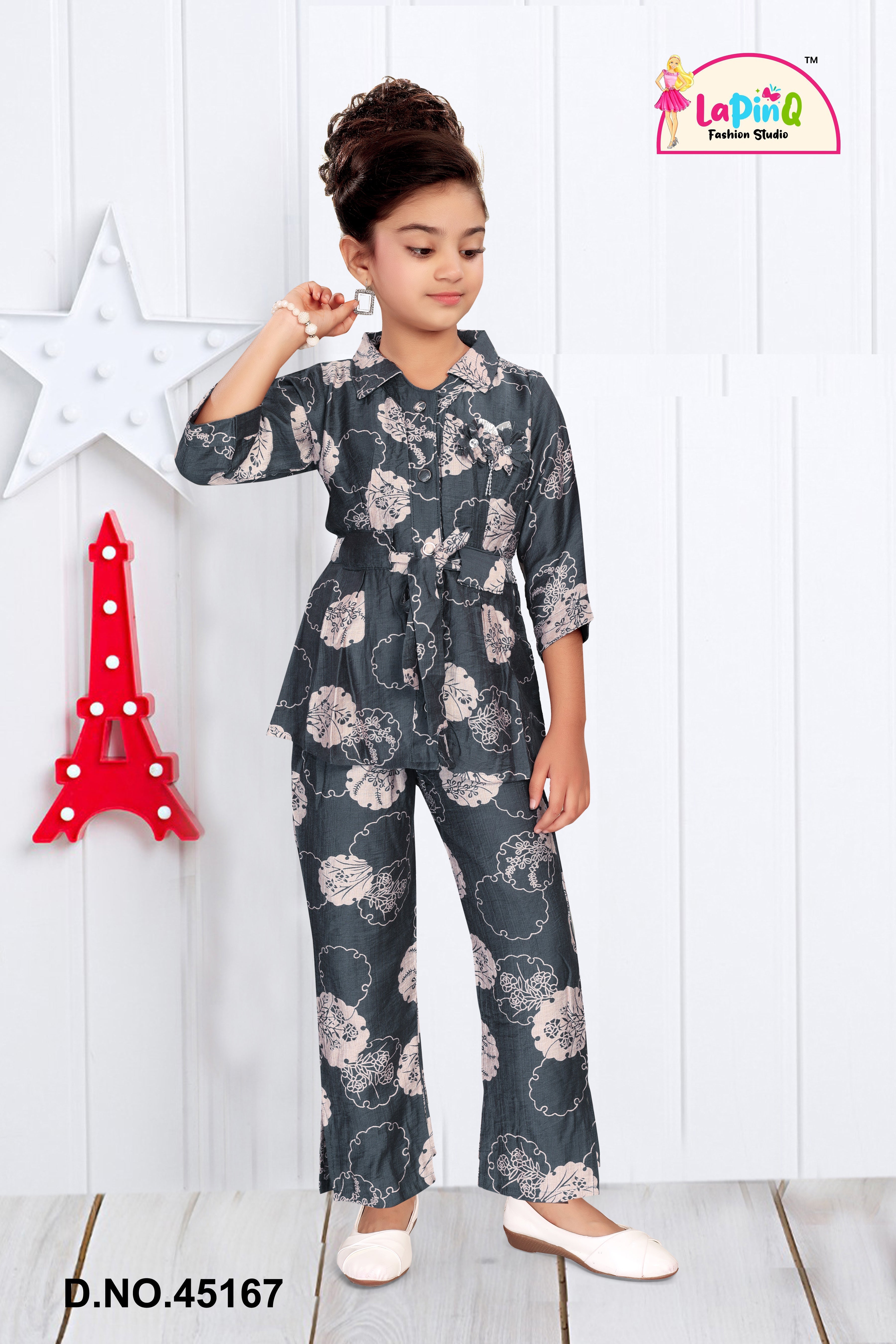 Girls Co-ord Set with Floral Print and Belt