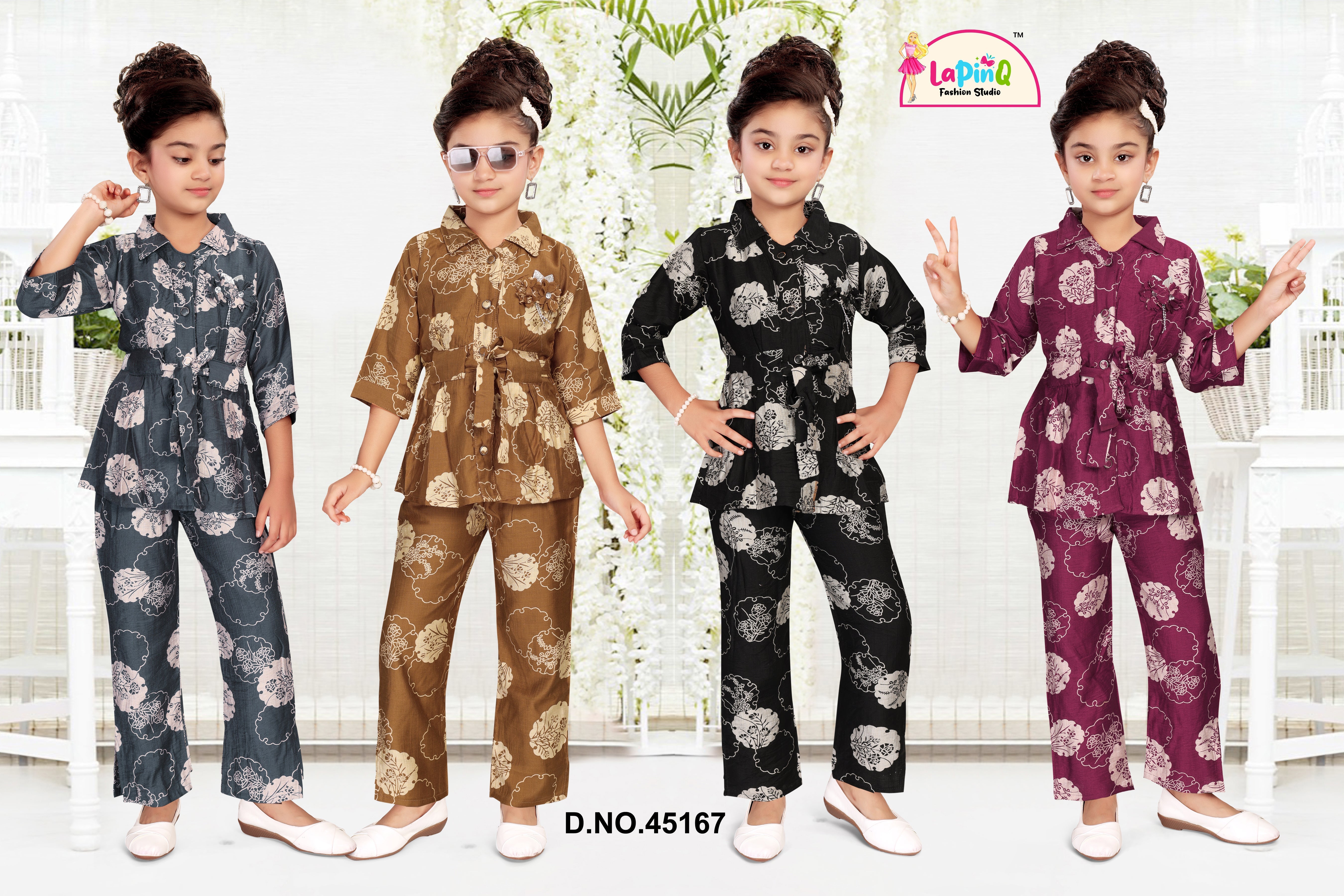 Girls Co-ord Set with Floral Print and Belt