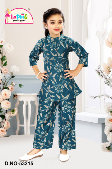 Blue Floral Co-ord Set for Girls