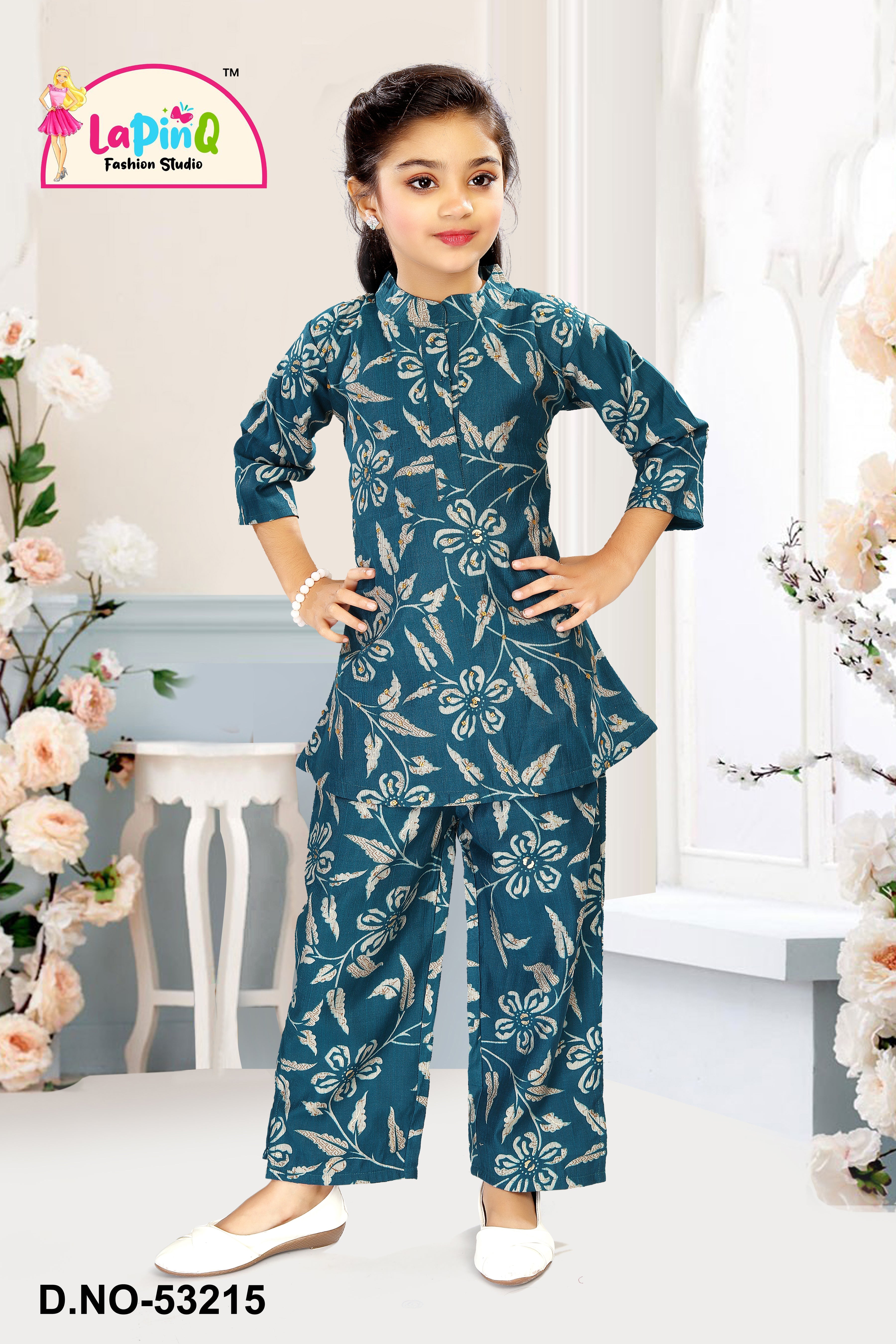 Blue Floral Co-ord Set for Girls