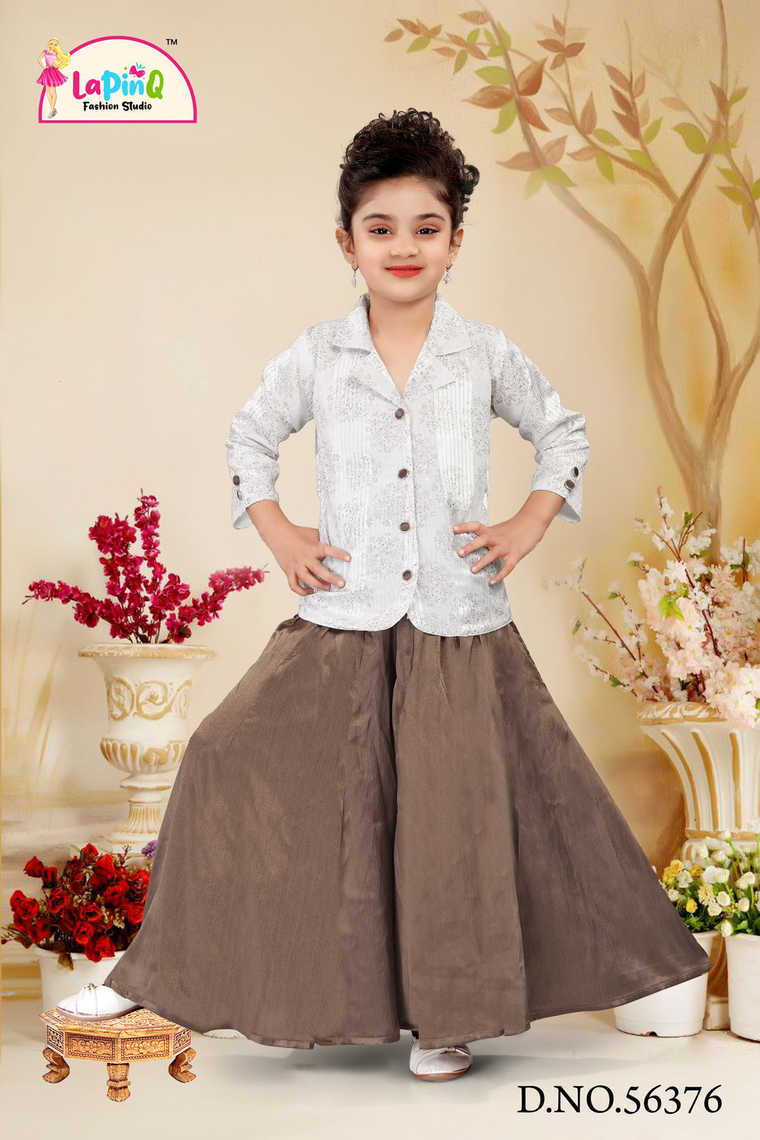 Young girl in traditional outfit with floral decorations