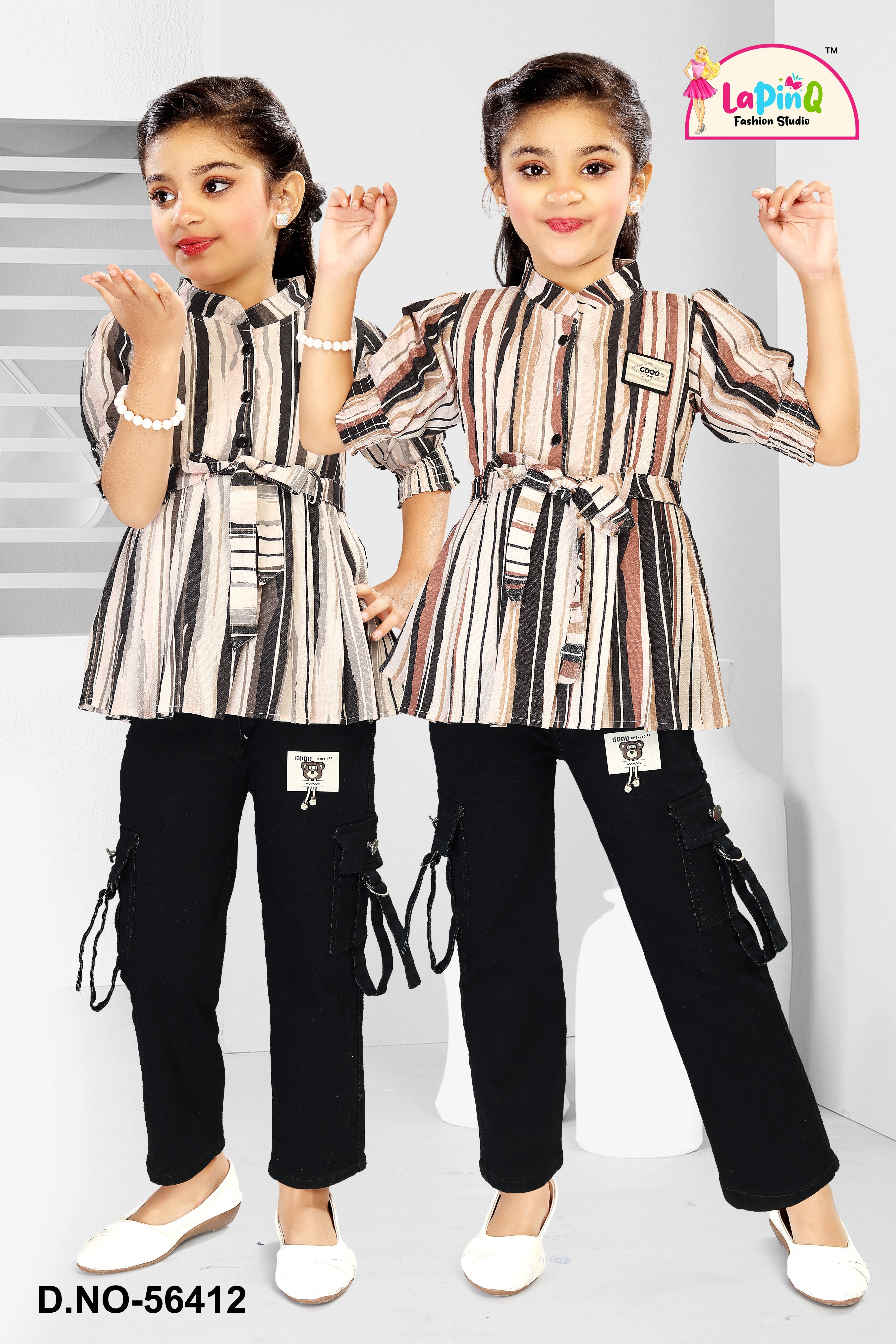 Girls Smart Pant and Shirt with Tie-on Belt