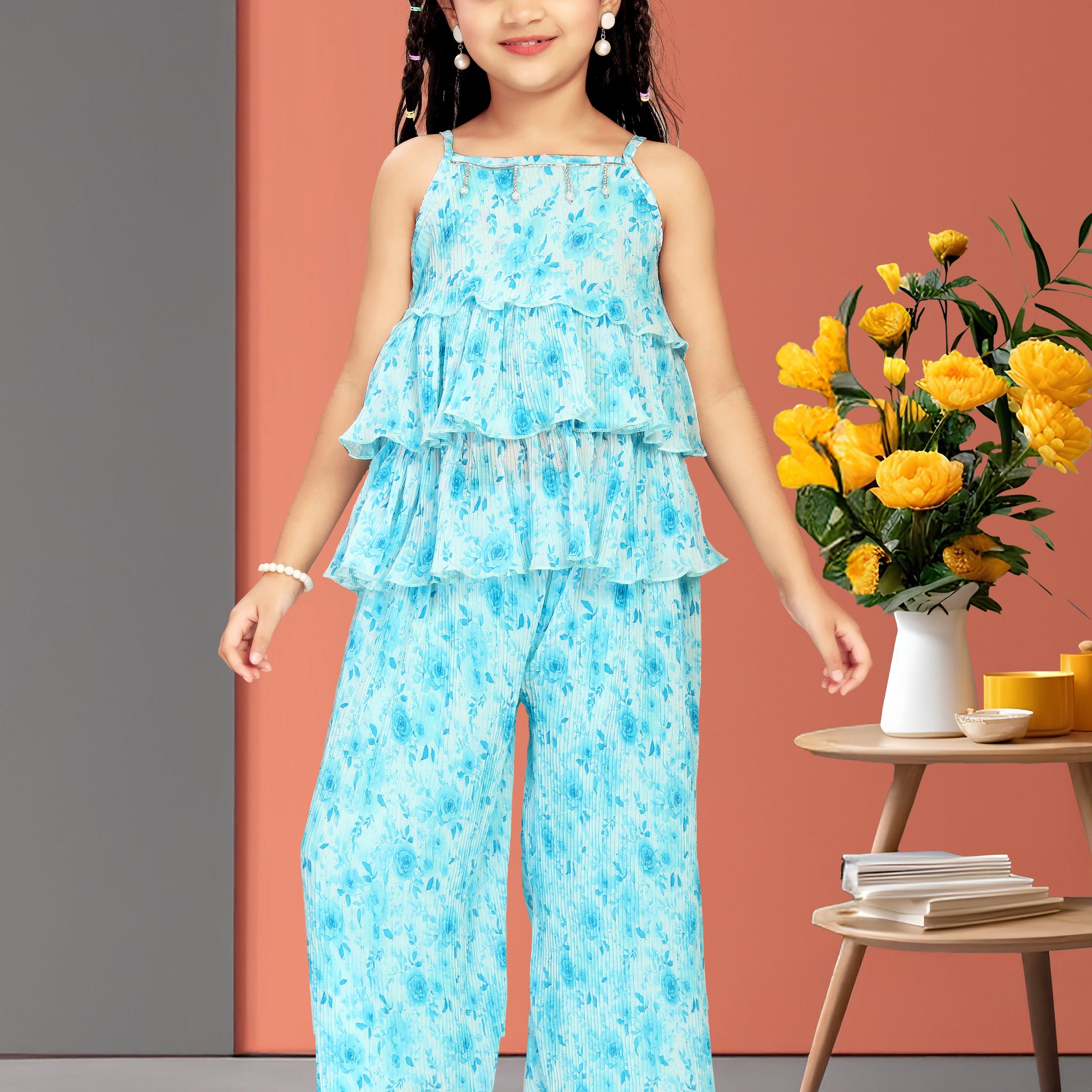 Plazzo set with Layered Peplum Top