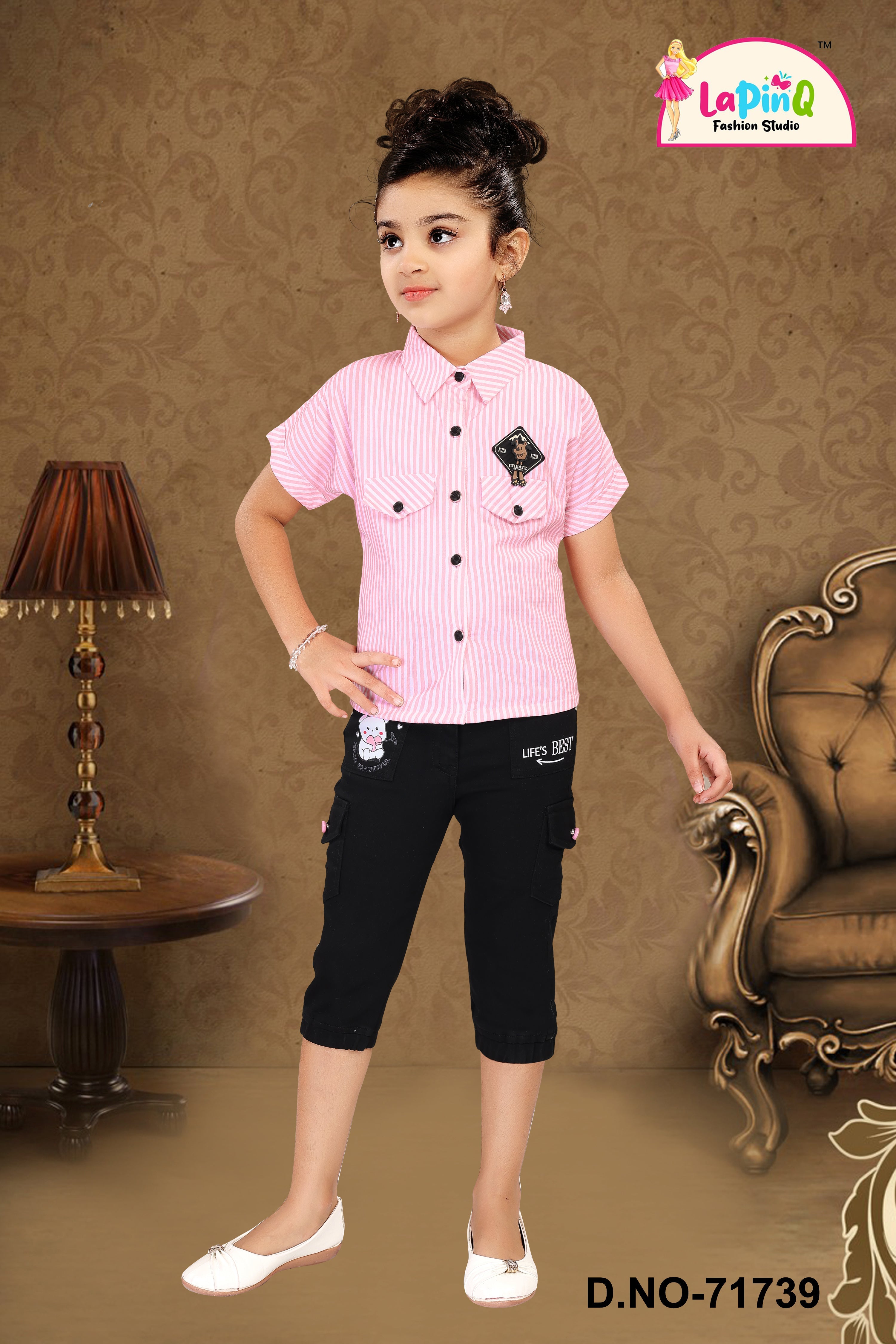 Stylish Capri and Top Set for Girls with Pocket Details