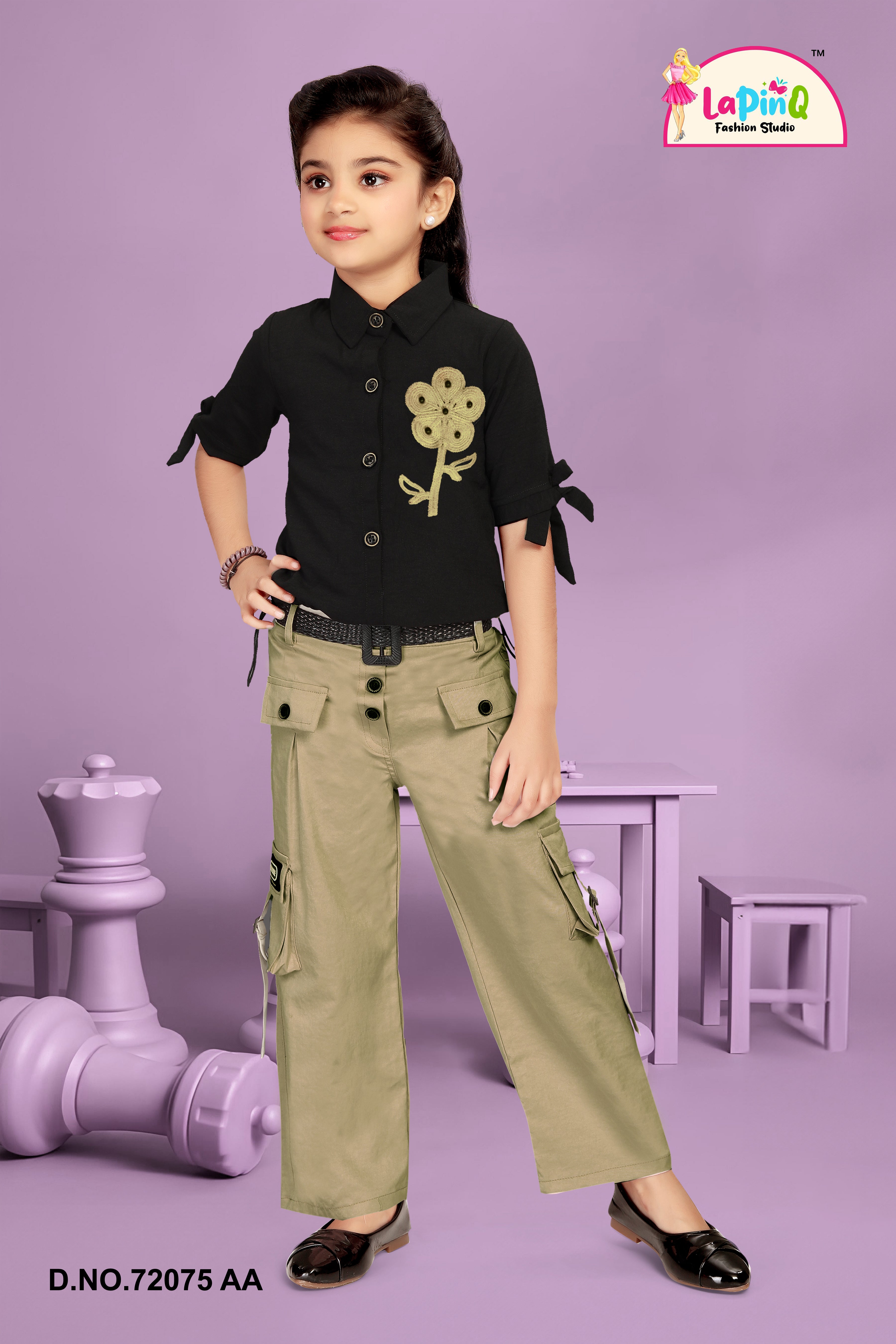 Girl Stylish Shirt Pant Set with floral design