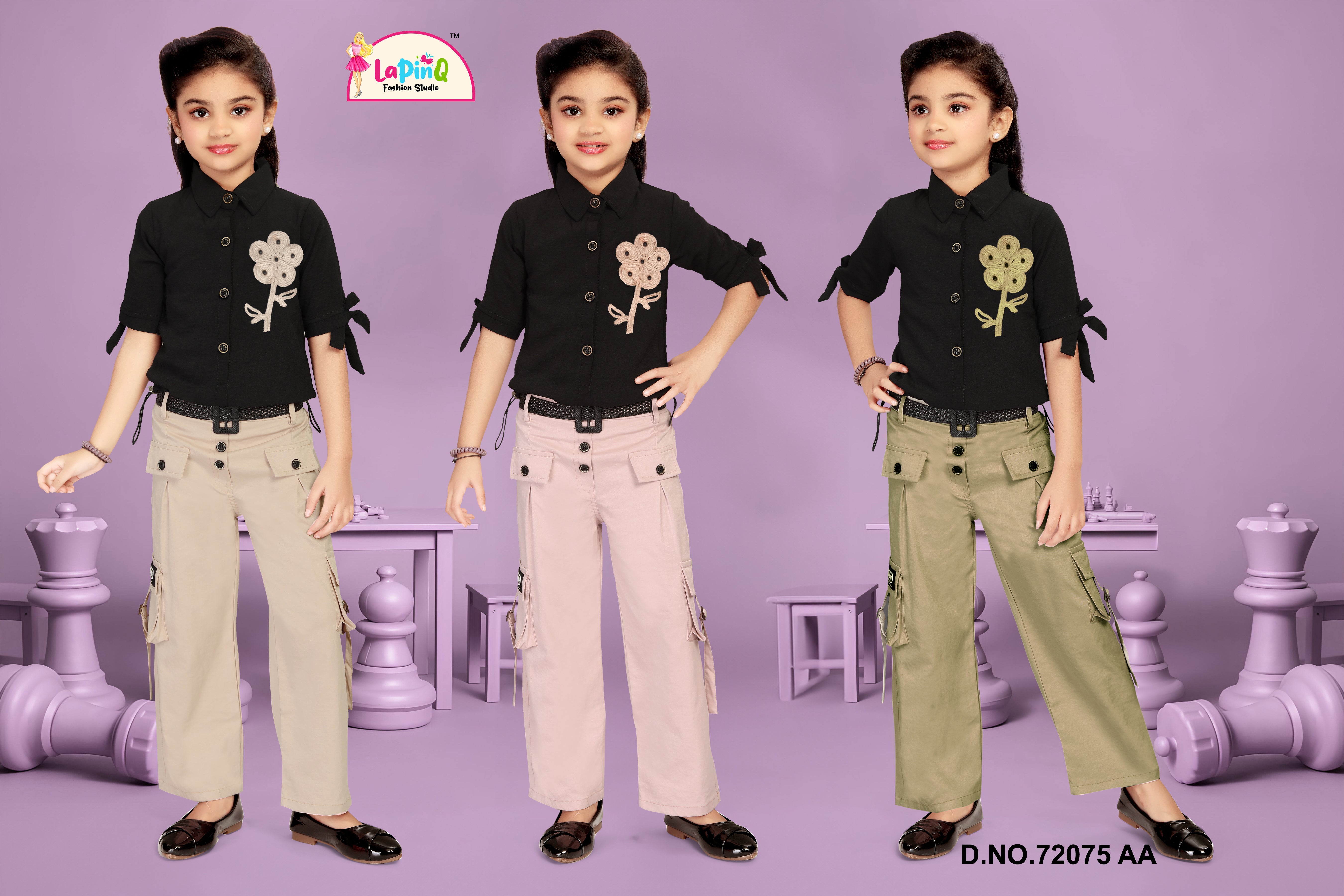 Girl Stylish Shirt Pant Set with floral design