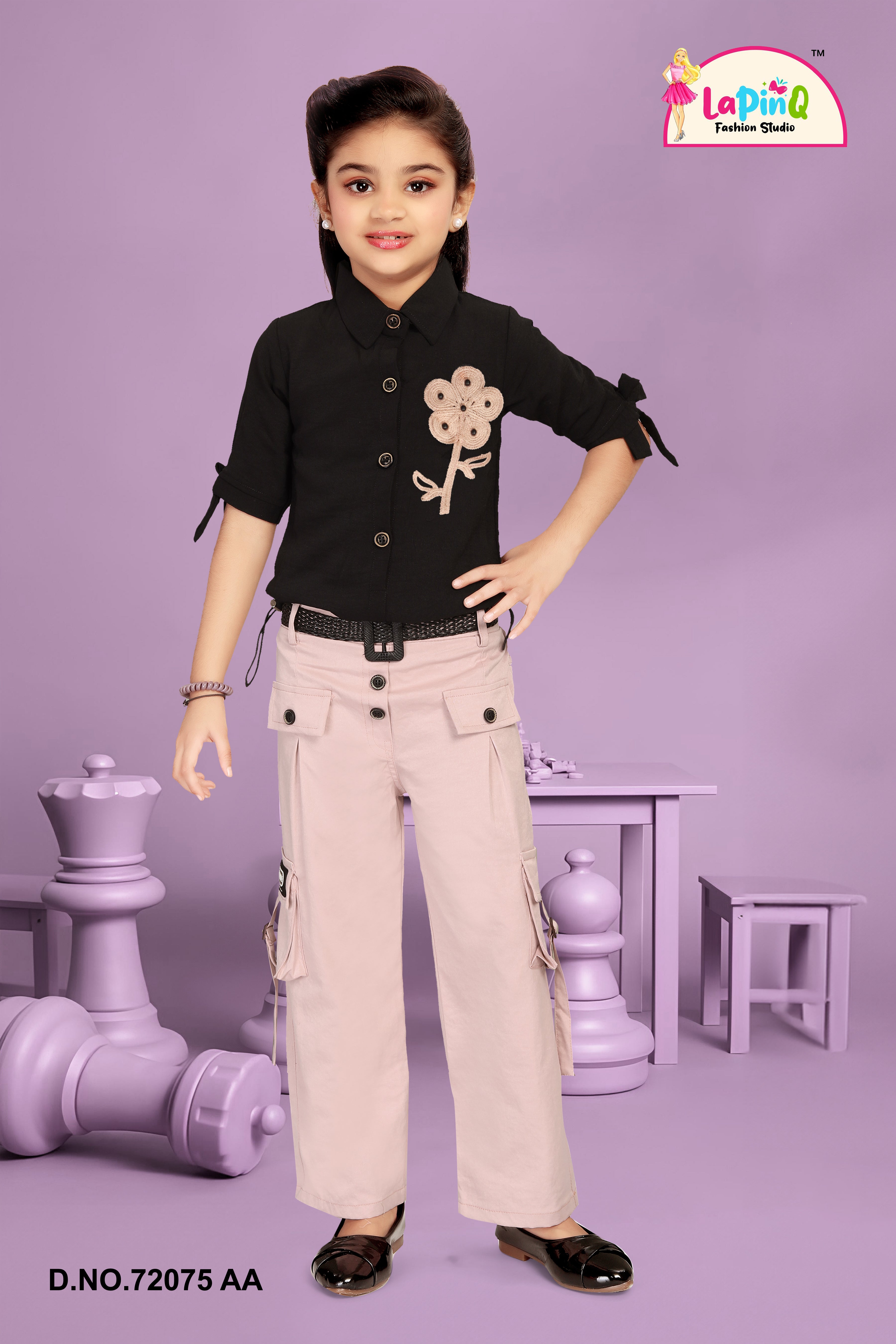 Girl Stylish Shirt Pant Set with floral design