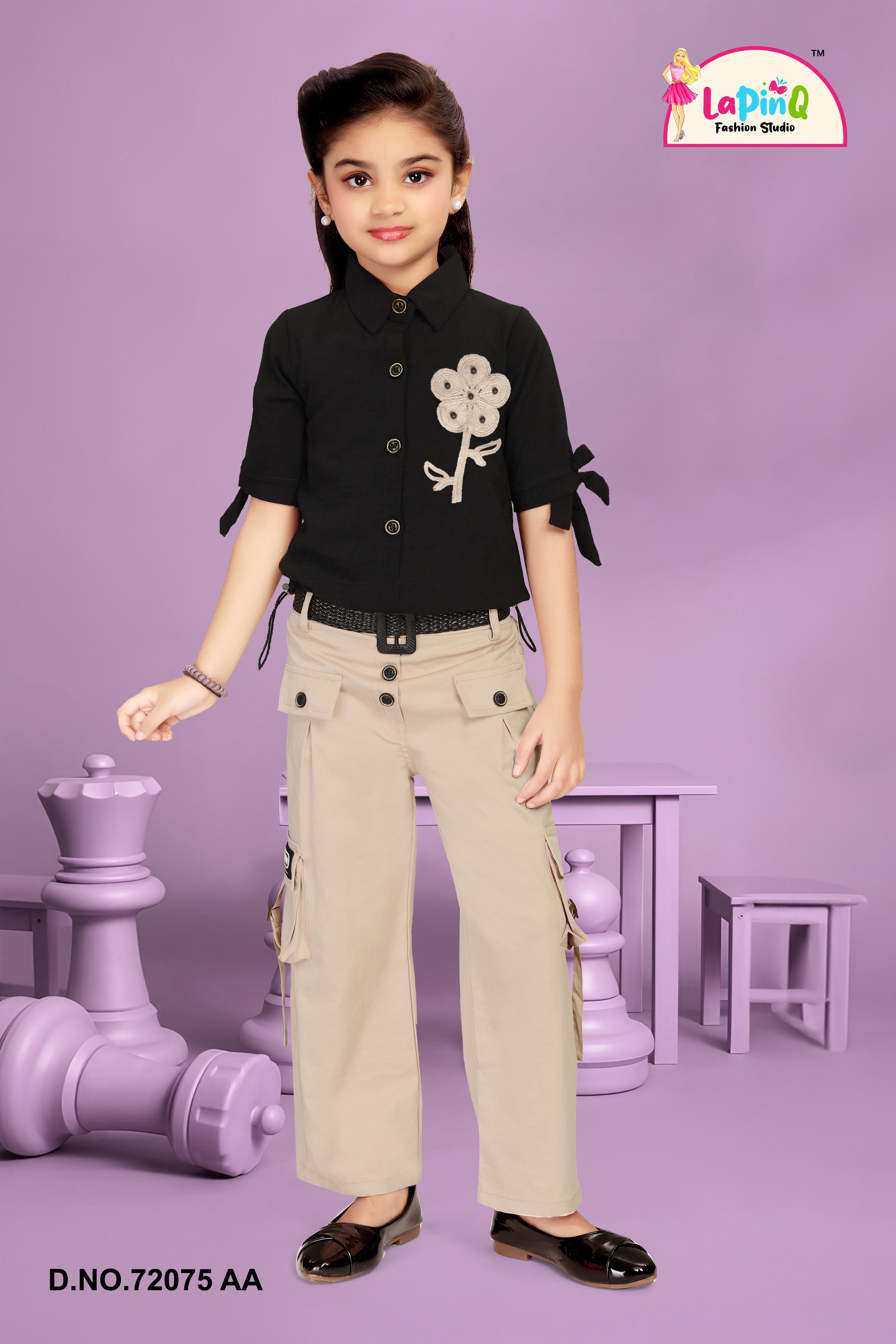Girl Stylish Shirt Pant Set with floral design