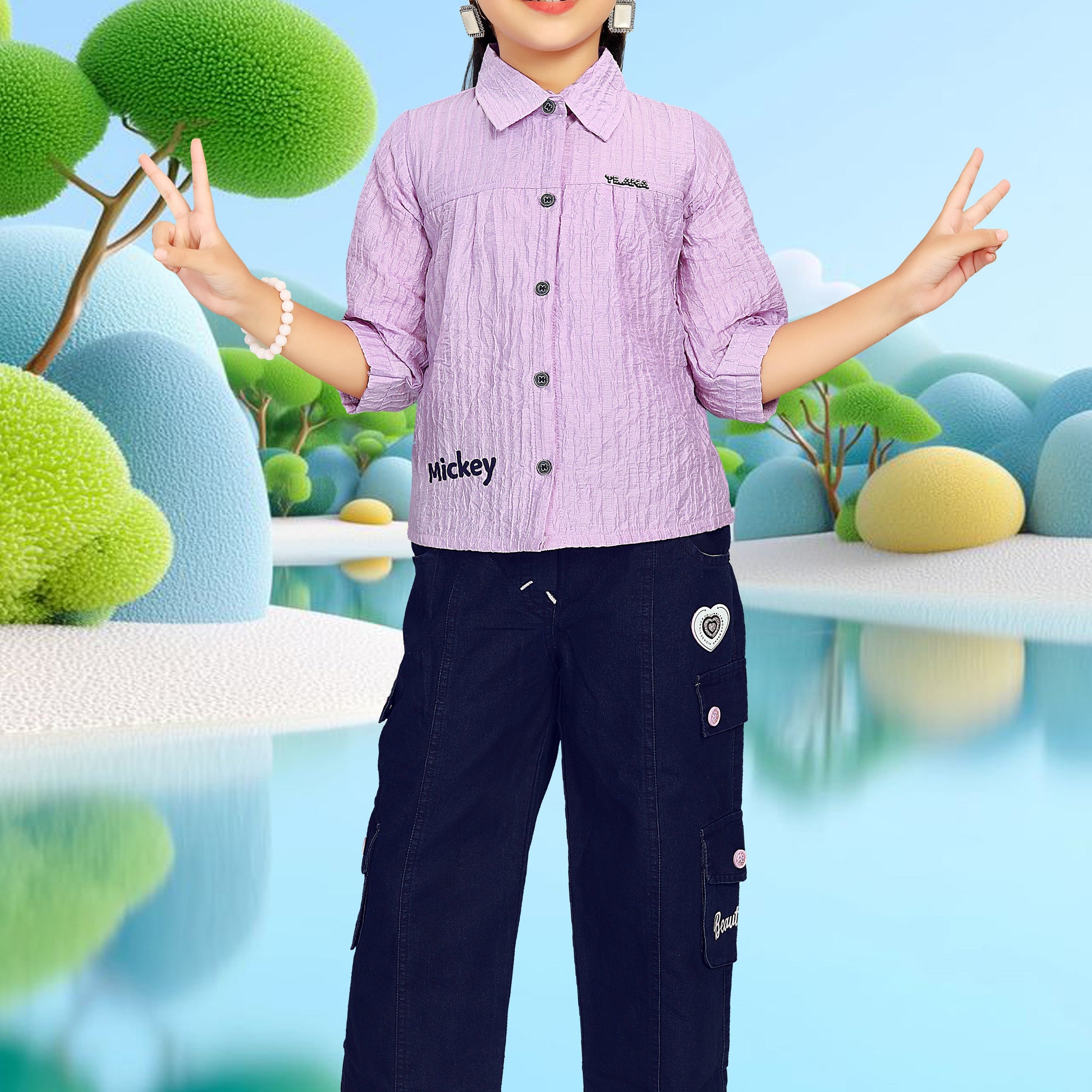 Stylish Demin and Shirt Set for Girls