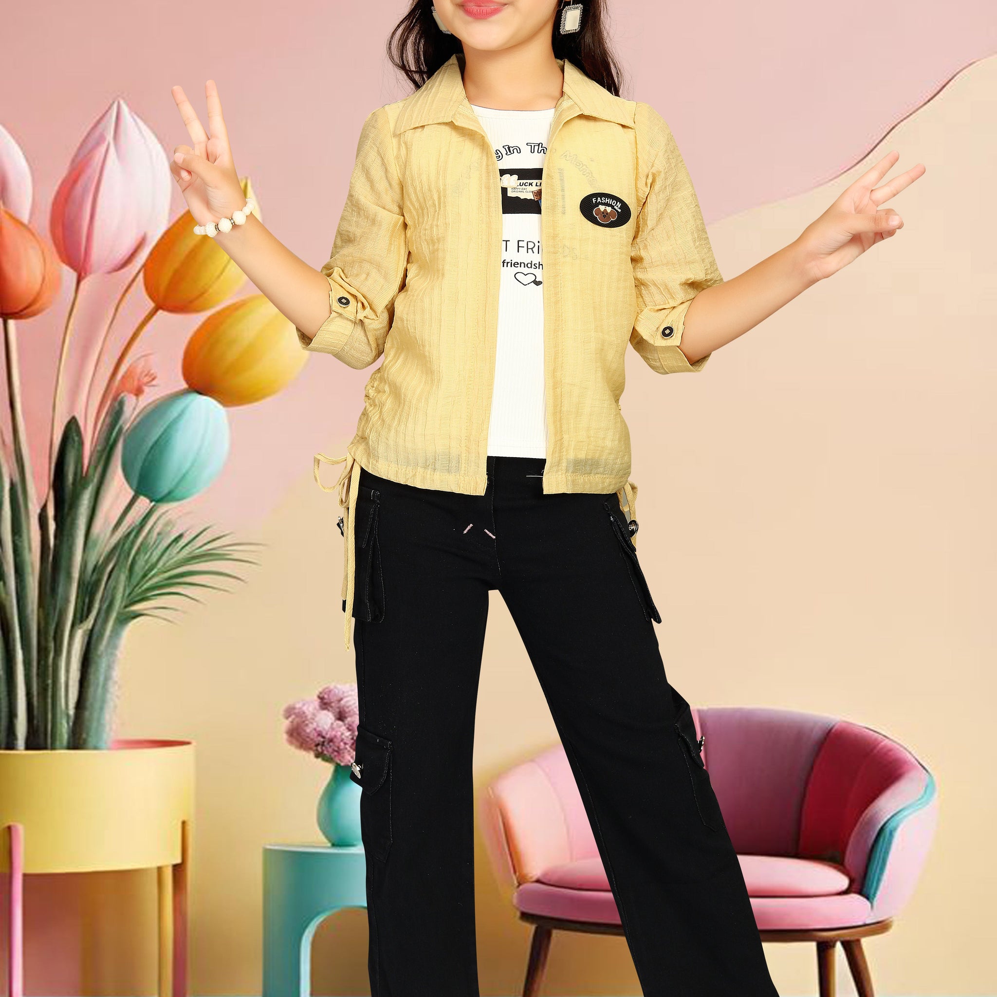 Girl Pant Tshirt and Jacket set